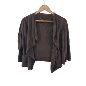 Lafayette 148 New York Linen Cardigan Small Brown Cropped Open Knit